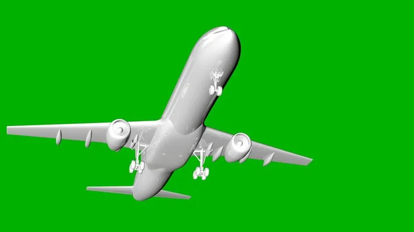 Isolated white 3d rendering of an airplane on a green background — Stock Photo, Image