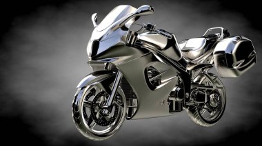 karanlık bir arka plan üzerinde metalik bir yansıtıcı motor 3D render