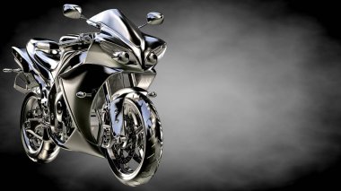 karanlık bir arka plan üzerinde metalik bir yansıtıcı motor 3D render