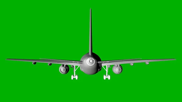 Isolated white 3d rendering of an airplane on a green background — Stock Photo, Image