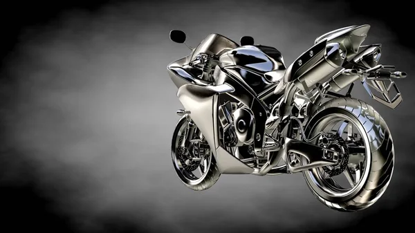 Rendering 3d di un motore metallico riflettente su sfondo scuro — Foto Stock