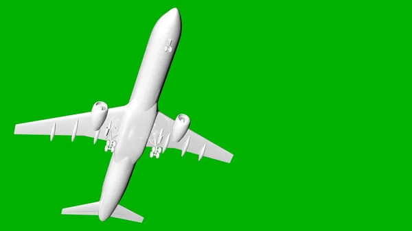 Isolierte weiße 3D-Darstellung eines Flugzeugs auf grünem Hintergrund — Stockfoto