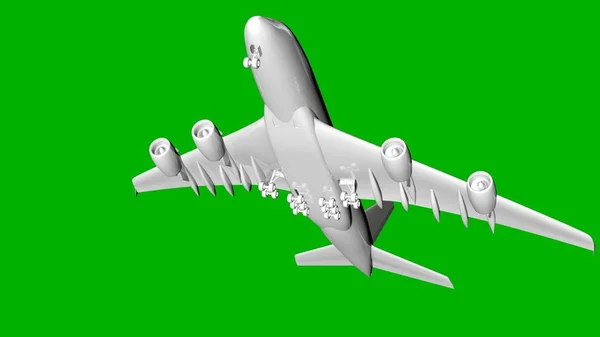 Rendering 3D bianco isolato di un aeroplano su sfondo verde — Foto Stock