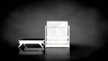 siyah bir arka plan üzerinde beyaz bir sandalyenin 3D render