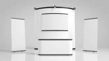 boş kurulları ile bir sergi tasarımı 3D render