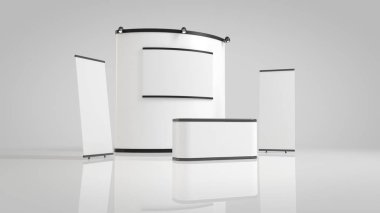boş kurulları ile bir sergi tasarımı 3D render
