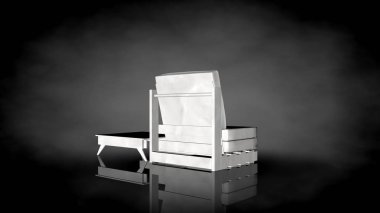 siyah bir arka plan üzerinde beyaz bir sandalyenin 3D render