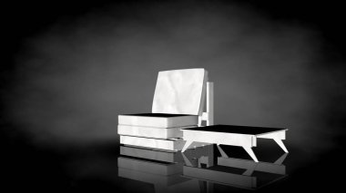 siyah bir arka plan üzerinde beyaz bir sandalyenin 3D render