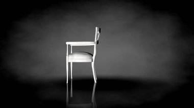 siyah bir arka plan üzerinde beyaz bir sandalyenin 3D render