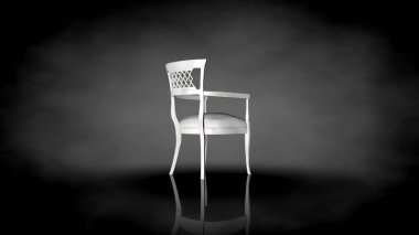 siyah bir arka plan üzerinde beyaz bir sandalyenin 3D render
