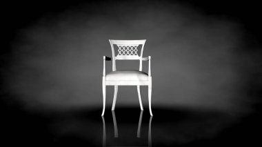 siyah bir arka plan üzerinde beyaz bir sandalyenin 3D render