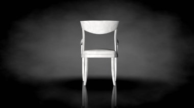 siyah bir arka plan üzerinde beyaz bir sandalyenin 3D render