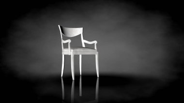 siyah bir arka plan üzerinde beyaz bir sandalyenin 3D render