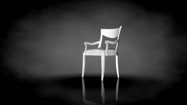 siyah bir arka plan üzerinde beyaz bir sandalyenin 3D render