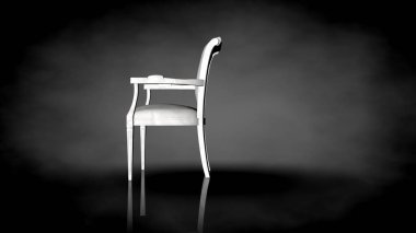 siyah bir arka plan üzerinde beyaz bir sandalyenin 3D render