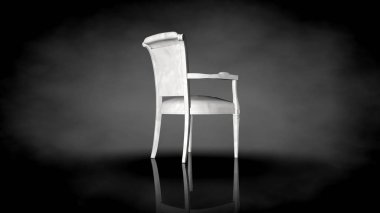 siyah bir arka plan üzerinde beyaz bir sandalyenin 3D render