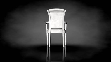siyah bir arka plan üzerinde beyaz bir sandalyenin 3D render