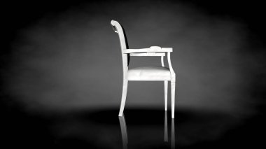 siyah bir arka plan üzerinde beyaz bir sandalyenin 3D render