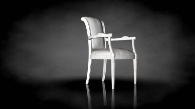 siyah bir arka plan üzerinde beyaz bir sandalyenin 3D render