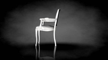 siyah bir arka plan üzerinde beyaz bir sandalyenin 3D render