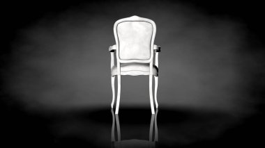 siyah bir arka plan üzerinde beyaz bir sandalyenin 3D render