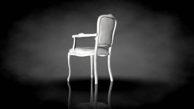 siyah bir arka plan üzerinde beyaz bir sandalyenin 3D render