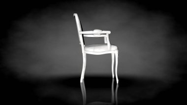 siyah bir arka plan üzerinde beyaz bir sandalyenin 3D render