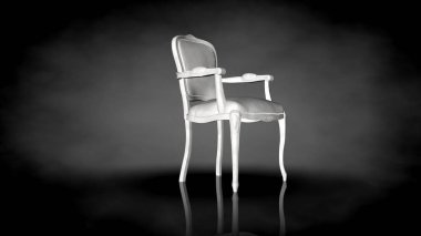 siyah bir arka plan üzerinde beyaz bir sandalyenin 3D render
