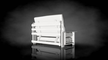 siyah bir arka plan üzerinde beyaz bir sandalyenin 3D render