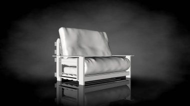 siyah bir arka plan üzerinde beyaz bir sandalyenin 3D render
