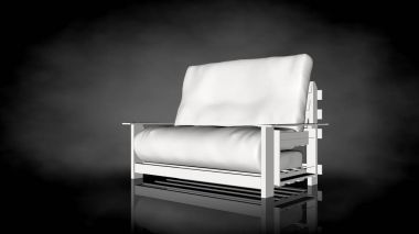 siyah bir arka plan üzerinde beyaz bir sandalyenin 3D render