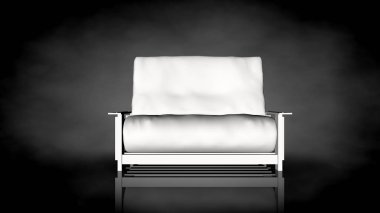 siyah bir arka plan üzerinde beyaz bir sandalyenin 3D render