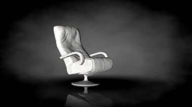 siyah bir arka plan üzerinde beyaz bir sandalyenin 3D render