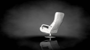 siyah bir arka plan üzerinde beyaz bir sandalyenin 3D render