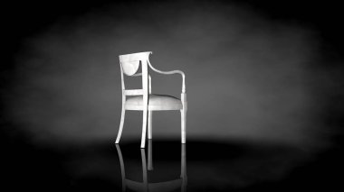 siyah bir arka plan üzerinde beyaz bir sandalyenin 3D render
