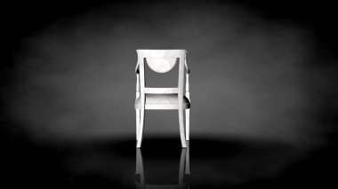 siyah bir arka plan üzerinde beyaz bir sandalyenin 3D render