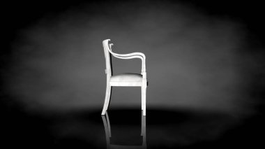 siyah bir arka plan üzerinde beyaz bir sandalyenin 3D render