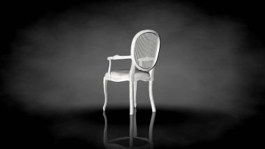 siyah bir arka plan üzerinde beyaz bir sandalyenin 3D render