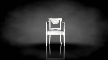 siyah bir arka plan üzerinde beyaz bir sandalyenin 3D render