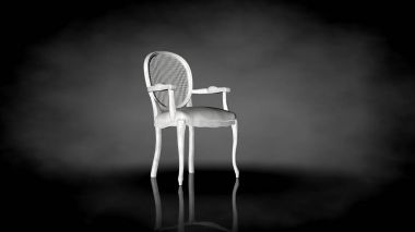 siyah bir arka plan üzerinde beyaz bir sandalyenin 3D render