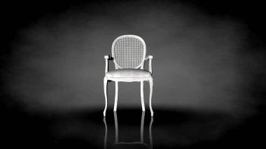 siyah bir arka plan üzerinde beyaz bir sandalyenin 3D render