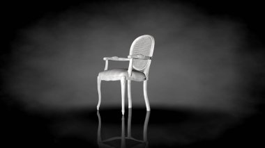 siyah bir arka plan üzerinde beyaz bir sandalyenin 3D render