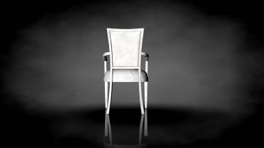 siyah bir arka plan üzerinde beyaz bir sandalyenin 3D render