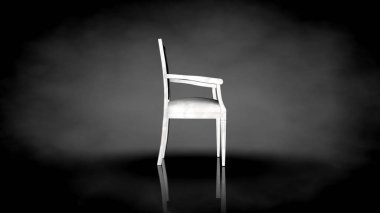 siyah bir arka plan üzerinde beyaz bir sandalyenin 3D render
