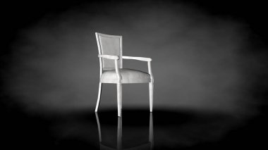 siyah bir arka plan üzerinde beyaz bir sandalyenin 3D render