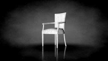 siyah bir arka plan üzerinde beyaz bir sandalyenin 3D render