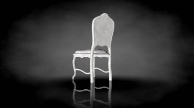 siyah bir arka plan üzerinde beyaz bir sandalyenin 3D render