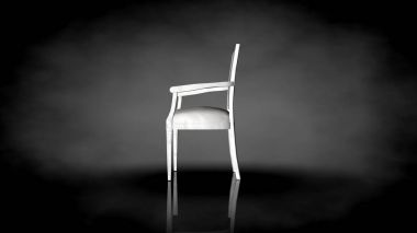 siyah bir arka plan üzerinde beyaz bir sandalyenin 3D render