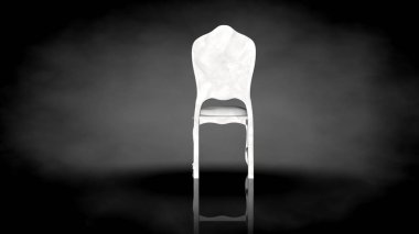 siyah bir arka plan üzerinde beyaz bir sandalyenin 3D render