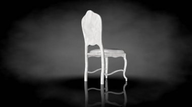 siyah bir arka plan üzerinde beyaz bir sandalyenin 3D render